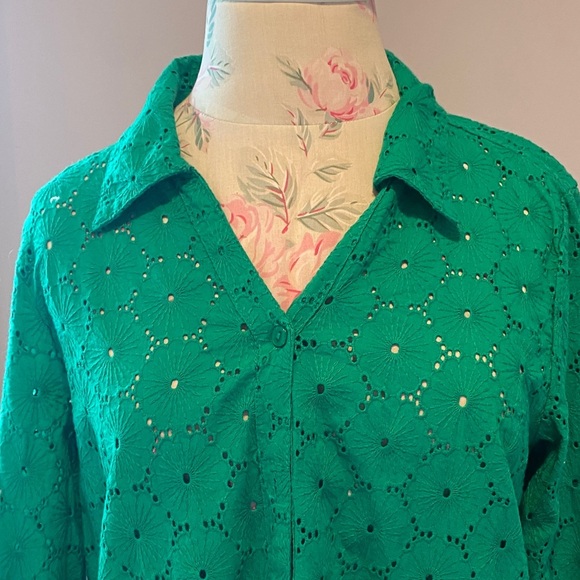 Nicole Miller Green Eyelet Blouse - Picture 2 of 8